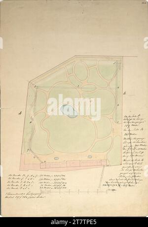 Franz Antoine d. J. (Architekt in) Wien I, Hofburg, Burggarten, vergrößerte Ausführung, Gartenplan durch das Ringstraßensystem vergrößert. Bleistift (Präsentation); Feder in schwarz; mehrfarbig 1863 , 1863 Stockfoto