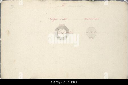 Pompeo Marchesi Wien I, Hofburg, Innerer Burghof, Kaiser-Franz-Denkmal, Querschnitt durch die vorletzte und obere Fassung. Graphit; Feder in Rot; grau -laved 1841 , 1841 Stockfoto