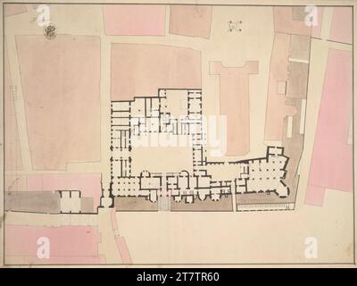 Unbestimmt (an der Entstehung Beteiligte r) Innsbruck, Hofburg, Erdgeschoss, Lageplan und Grundriss. Papier; Stiftzeichnung; Konstruktion aus Graphit, Feder in Schwarz, mehrfarbig, Stempel; V: Stempel in rot und schwarz Stockfoto