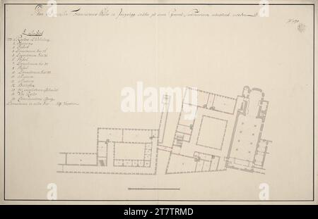 Unbestimmt (an der Entstehung Beteiligte r) Innsbruck, Hofkirche, ehemaliges Franziskanerkloster, Generalseminarium, erster Stock, Grundriss. Papier; Stiftzeichnung; Stempel, Konstruktion in Graphit, Feder in Grau und Schwarz, mehrfarbig, rückseitig: Stempel Stockfoto