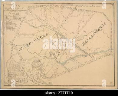 Unbestimmt (an der Entstehung Beteiligte r) Laxenburg, Schloss und Park, Lageplan. Transparentpapier; Stiftzeichnung; Feder in schwarz, blau laviert; zusammengesetzt 1782-1783 , 1782/1783 Stockfoto