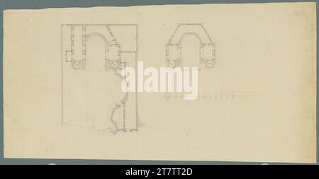 Unbestimmt Laxenburg, Pfarrkirche, Oratorien, Erd- und Obergeschoss, Grundriss. Papier, mittelstark; Stiftzeichnung; Feder in Grau, Bleistiftzeichnung Stockfoto