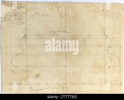 Francesco Borromini (Zeichner in) Rom, Jupiter Serapis Tempel auf dem Quirinal, Säulenbasis. Konstruktion, Zeichnung, Maßstab und Schrift in Graphit Stockfoto