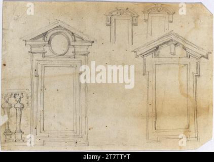 Francesco Borromini (Zeichner in) Rom, Casa dei Filippini, Fensterrahmen und Baluster. Papier, fein; Graphit-Skizze; Skizzen in Graphit Stockfoto