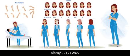 Ein Krankenpflegemodell. Schwesternblatt, Handgesten, Lippensynchronisierung Stock Vektor