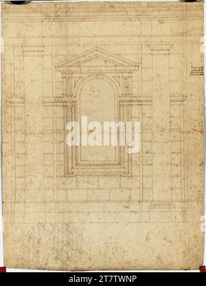 Francesco Borromini (Entwerfer in) Rom, Palazzo Barberini, Westfassade, Wandfeld im Erdgeschoss. Papier, fest; Graphische Zeichnung; Konstruktion und COTTORY in Graphit, Zeichnung mit Feder in Braun 1628 , 1628 Stockfoto