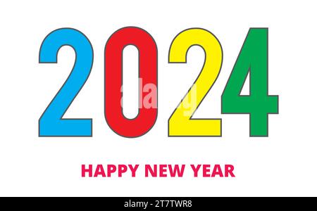 Farbiges Happy 2024 Silvester-Banner auf weißem Hintergrund Stock Vektor