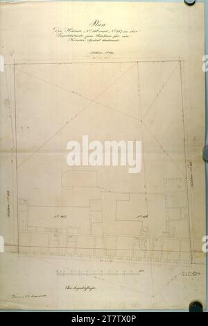 Franz Hahnschläger Wien II, obere Augartenstraße, Kinderkrankenhaus, Bau des alten Bestandes. Tinte mit Feder auf Papier 26.8.1870 , 26.08.1870 Stockfoto