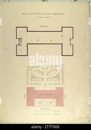 Carl von Hasenauer Wien II, obere Augartenstraße, Kinderkrankenhaus, Grundriss und Lageplan. Bleistift, Tinte mit Feder auf Papier, Aquarell 10.5.1869, 10.05.1869 Stockfoto