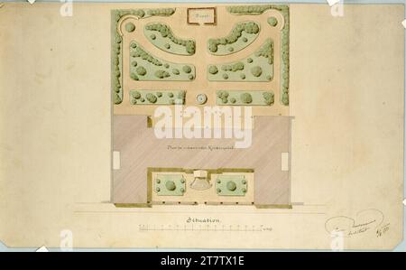 Carl von Hasenauer Wien II, obere Augartenstraße, Kinderkrankenhaus, Lageplan. Bleistift, Tinte mit Feder auf Papier, Aquarell 6.8.1870, 06.08.1870 Stockfoto