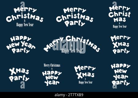 Kreatives Inschriftenset für frohe Weihnachten und frohe Neujahrsfeier. Vorlagen für Weihnachtsbeschriftungen für Grußkarten oder Overlay. Wundervolle Begrüßungsdekoration der Saison. Vintage-Typografie-Logo-Kollektion Stock Vektor