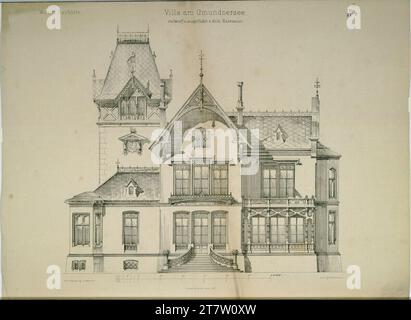 Carl von Hasenauer Oberösterreich, Traunsee, Altmünster, Villa Ranzoni, Ostvasade, Onriß. Pause 1867 , 1867 Stockfoto