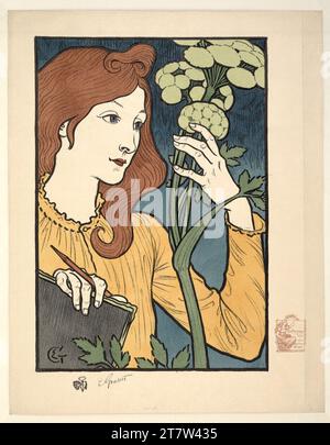 Eugène Samuel Grasset Mädchen mit Blume. Farbe 1894 , 1894 Stockfoto