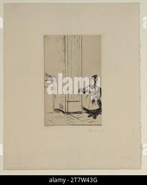 Edvard Munch Interior mit einem Kind. Lothar Linde. Outdoor-Radfahren auf einer Kupferplatte in Schwarzbraun 1902 , 1902 Stockfoto