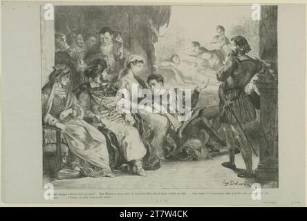 Eugène Delacroix Hamlet lässt die Schauspieler die Szene der Vergiftung seines Vaters spielen (Akt III sc. II). Lithografie; Chinesisches Papier 1835 , 1835 Stockfoto