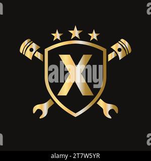 Logo auf Letter X-Vektorvorlage reparieren. Symbol Für Kfz-Mechaniker Stock Vektor