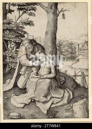 Lucas Hugensz. Van Leyden, die heilige Familie. Kupferstich um 1508 Stockfoto