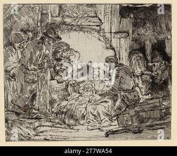 Rembrandt Harmensz. Van Rijn die Anbetung der Hirten, mit der Lampe. Ätzen um 1654 Stockfoto