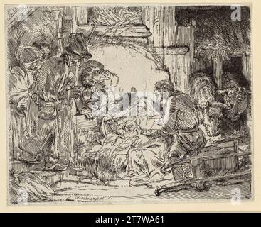 Rembrandt Harmensz. Van Rijn die Anbetung der Hirten, mit der Lampe. Ätzen um 1654 Stockfoto