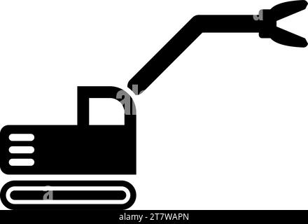 Sloopkraan Baumaschine Abbruch Schneiden Messer Kran LKW Symbol schwarze Farbe Vektor Illustration Bild flache Art einfach Stock Vektor