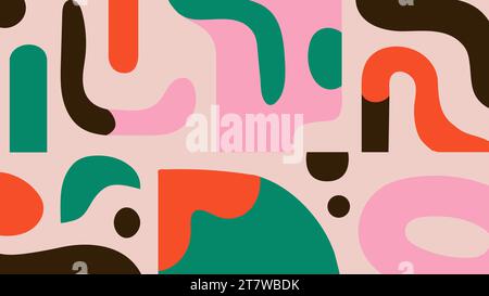 Moderner, geometrischer Hintergrund mit auffälligem Muster. Vom Bauhaus inspirierte minimalistische, primitive, handgezeichnete Elemente, Brutalismus einfache Formen, buntes Doodle-Objekt Stock Vektor