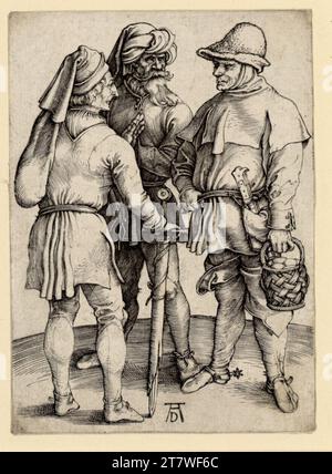 Albrecht Dürer drei Bauern im Gespräch. Kupferstich; Leaf wird bis zur Präsentation um 1497 verkürzt Stockfoto