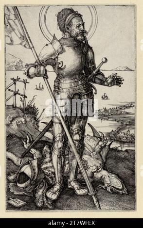 Albrecht Dürer St. George zu Fuß. Kupferstich; Blatt wird um 1502/03 verkürzt Stockfoto
