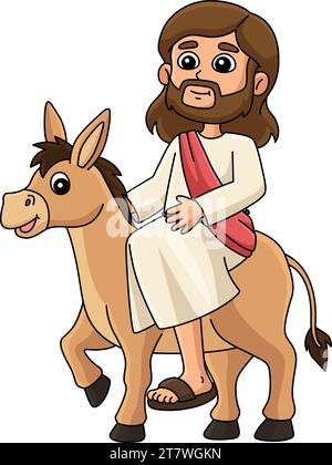 Jesus reitet einen Esel-Cartoon-farbigen Clipart Stock Vektor