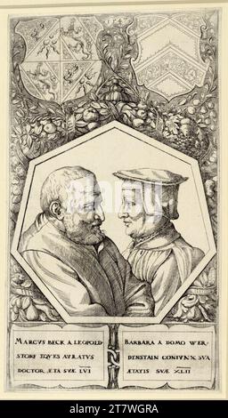 Augustin Hirschvogel Doppelporträts von Dr. Marcus Beck von Leopoldsdorf, Stadtrat Ferdinand I. und Kanzler des Niederösterreichischen Landes, und seiner dritten Frau Barbara von Werdenstein. Ätzen 1547 , 1547 Stockfoto