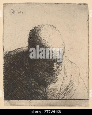 Rembrandt Harmensz. Van Rijn Calvous und ein bärtiger Mann, der mit dem Kopf nach unten geneigt ist. Ätzung und Kupferstich um 1631 Stockfoto