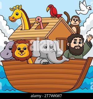 Christian Noahs Ark Farbige Cartoon Illustration Stock Vektor