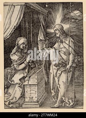 Albrecht Dürer Christus erscheint seiner Mutter (kleine Leidenschaft, 31). Holzschnitt; das Blatt ist gekürzt, Reste vom Rand der Platte sind um 1510 erkennbar Stockfoto
