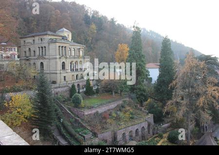 Blick auf die Altstadt von Heidelberg von der Burgruine im Herbst Stockfoto