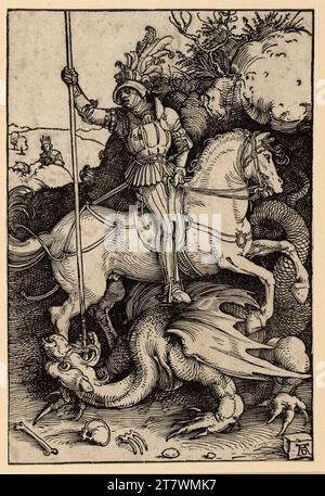 Albrecht Dürer St. George zu Pferd. Holzschnitt: Das Blatt wird um 1504/05 bis zum Rand der Platte geschnitten Stockfoto