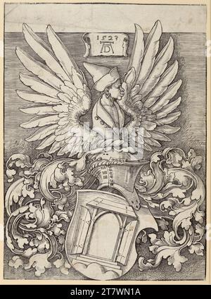 Albrecht Dürer das Wappen Albrecht Dürers. Holzschnitt; das Blatt wird bis zum Rand der Platte 1523 , 1523 geschnitten Stockfoto