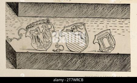 Albrecht Dürer (Werkstatt) Wappen der Stabius, Köln und Dürers (Ehrentor Kaiser Maximilians I., Sockel rechts). Holzschnitt 1515 , 1515 Stockfoto