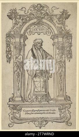 Hans Holbein d. J. Porträt des Erasmus Rotterdam in voller Zahl. Holzschnitt um 1538 Stockfoto