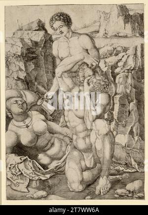 Monogrammist AC Studienblatt mit drei Figuren. Ätzen 1554 , 1554 Stockfoto