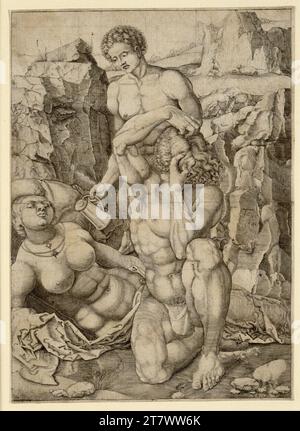 Monogrammist AC Studienblatt mit drei Figuren. Ätzen 1554 , 1554 Stockfoto