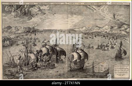Pieter Bruegel d. Ä. Seeschlacht auf der Straße von Messina. Ätzen und Kupferstich 1561 , 1561 Stockfoto