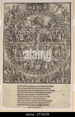 Hans Suess von Kulmbach der Rosenkranz. Holzschnitt- und Schriftdruckblatt wird gekürzt. 1515 , 1515 Stockfoto