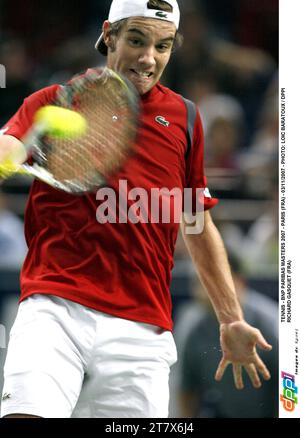 TENNIS - BNP PARIBAS MASTERS 2007 - PARIS (FRA) - 03/11/2007 - FOTO: LOIC BARATOUX / DPPI RICHARD GASQUET (FRA) Stockfoto