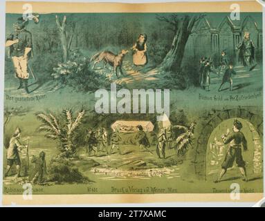 Anonym Circus pantomime: Märchen: Der gebootete Kater; Rothkäppchen; Dämonengold und Feenzufriedenheit; Robinson Crusoe; Snewittchen und die sieben Zwerge; tausend und eine Nacht. Farbe um 1900 Stockfoto