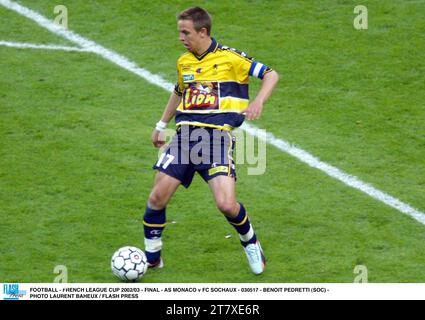 FUSSBALL - FRANZÖSISCHER LIGAPOKAL 2002/03 - FINALE - AS MONACO GEGEN FC SOCHAUX - 030517 - BENOIT PEDRETTI (SOC) - FOTO LAURENT BAHEUX / FLASH PRESS Stockfoto