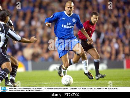 FUSSBALL - CHAMPIONS LEAGUE 2003/04 - 1. RUNDE - GRUPPE G - 031001 - CHELSEA FC GEGEN BESIKTAS JK - JUAN SEBASTIAN VERON (CHE) - FOTO LAURENT BAHEUX / FLASH PRESS Stockfoto