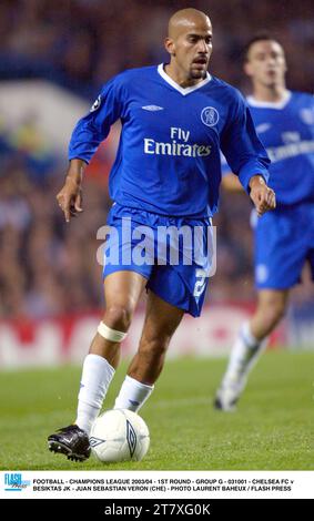 FUSSBALL - CHAMPIONS LEAGUE 2003/04 - 1. RUNDE - GRUPPE G - 031001 - CHELSEA FC GEGEN BESIKTAS JK - JUAN SEBASTIAN VERON (CHE) - FOTO LAURENT BAHEUX / FLASH PRESS Stockfoto