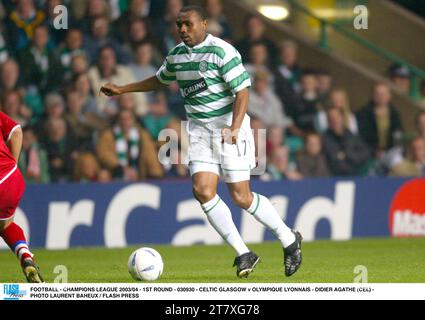 FUSSBALL - CHAMPIONS LEAGUE 2003/04 - 1. RUNDE - 030930 - CELTIC GLASGOW GEGEN OLYMPIQUE LYONNAIS - DIDIER AGATHE (CEL) - FOTO LAURENT BAHEUX / FLASH PRESS Stockfoto