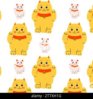 Gelbe Katze maneki und weißes Neko-Haustier Stock Vektor