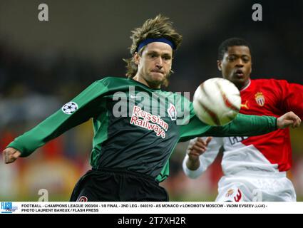 FUSSBALL - CHAMPIONS LEAGUE 2003/04 - 1/8 FINALE - 2. LEGS - 040310 - AS MONACO GEGEN LOKOMOTIV MOSKAU - VADIM EVSEEV (LOK) - FOTO LAURENT BAHEUX / FLASH PRESS Stockfoto