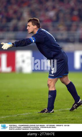 FUSSBALL - CHAMPIONSS LEAGUE CUP 2003/04 - 1. RUNDE - GRUPPE E - 031126 - VFB STUTTGART / RANGERS GLASGOW - STEFAN KLOS (RAN) - FOTO LAURENT BAHEUX / FLASH PRESS Stockfoto